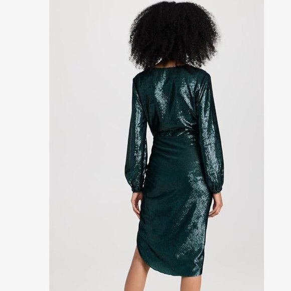 Amanda Uprichard Women's Small Long Sleeve Roma Dress in Ansella Burnout Green - Picture 2 of 11